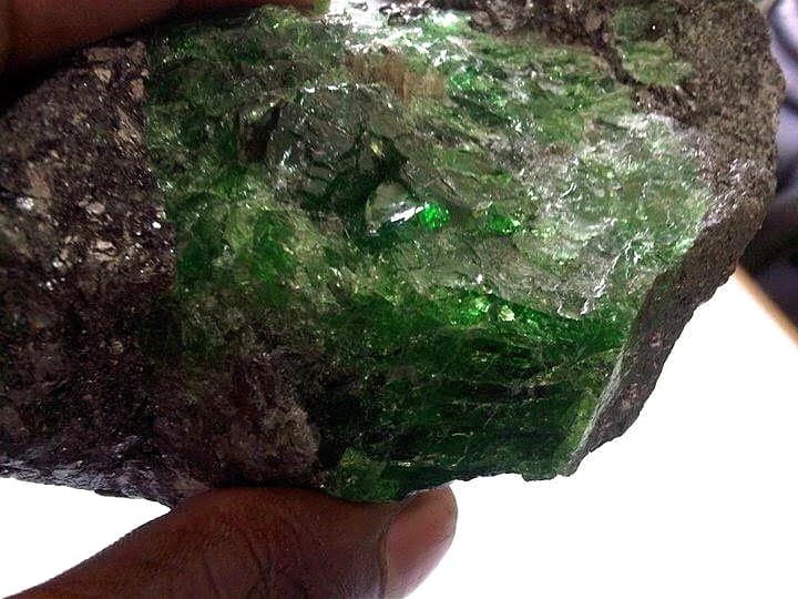 Rough Green Tsavorite garnet crystal from Kenyan concession.