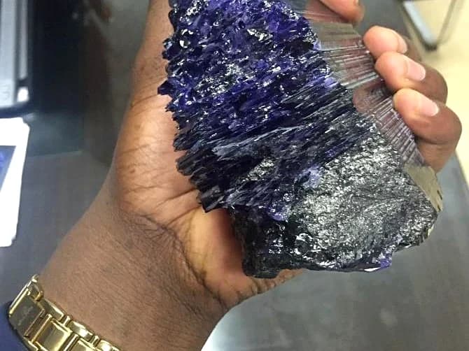 Uncut rough Tanzanite crystal directly from mine extraction.